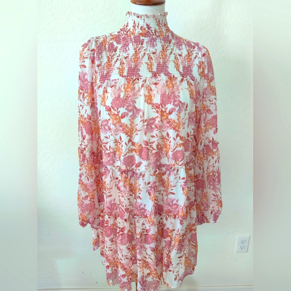 Smocked High Neck Dress